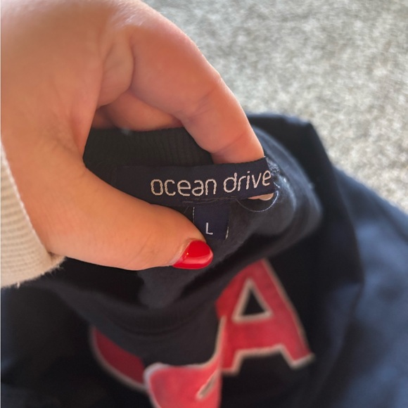 Ocean Drive Navy Crewneck Sweater with Pink USA - Picture 3 of 3